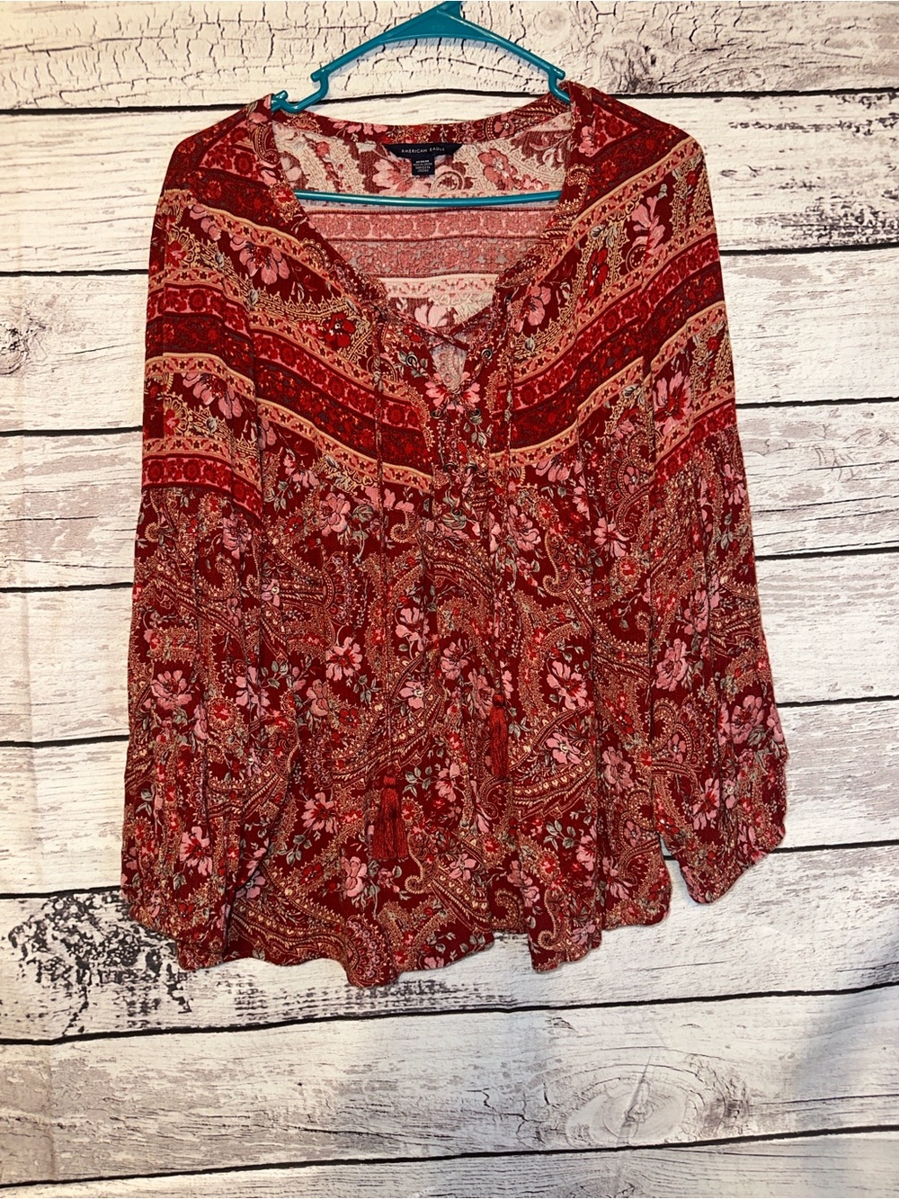 American Eagle Boho Paisley Floral Peasant Blouse Medium